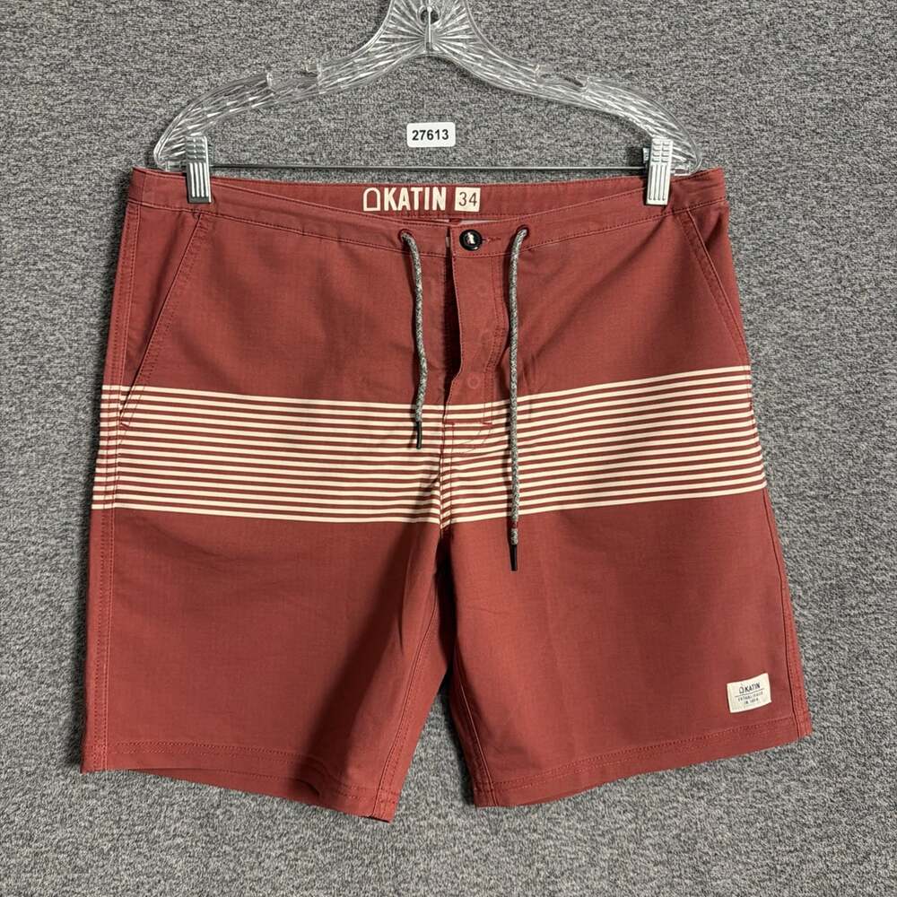 Katin Men's Size 34 Clay Red Striped 8" Inseam Summer Board Shorts